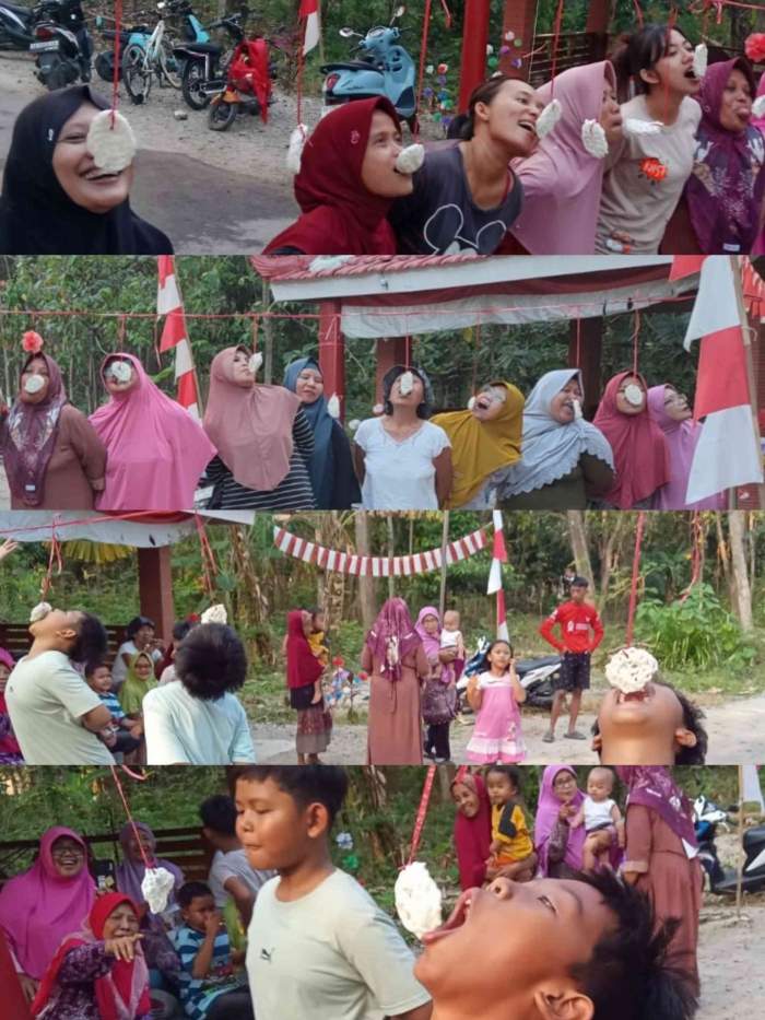 Serunya lomba makan kerupuk menyambut HUT RI je-80 di RT11/RW02, Krandegan, Kebonsari, Madiun, Jawa Timur (Dokumentasi RT 11)