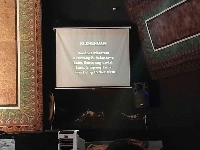 Deskripsi klenengan yang diperdengarkan (dokpri)