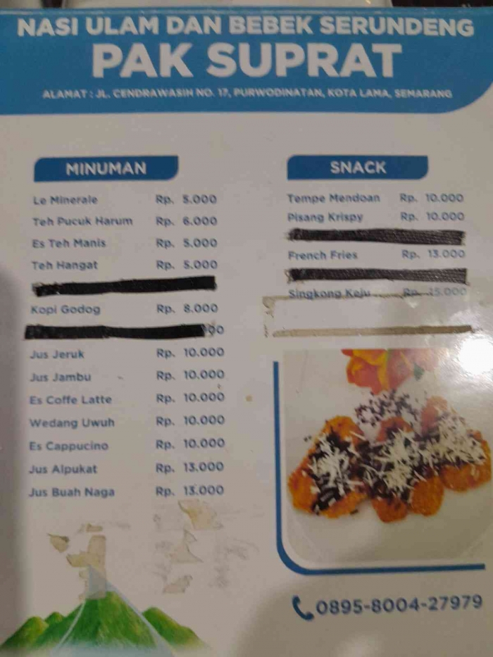 Tarif harga minuman (dokpri)