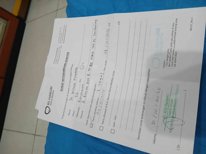 Surat keteranga sakit dari dokter/dokpri