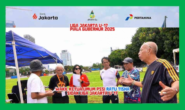 Ratu Tisha, Wakil Ketua Umum PSSI, bersama tim penyelenggara Liga Jakarta U-17 Piala Gubernur 2025. Foto: Isson Khairul
