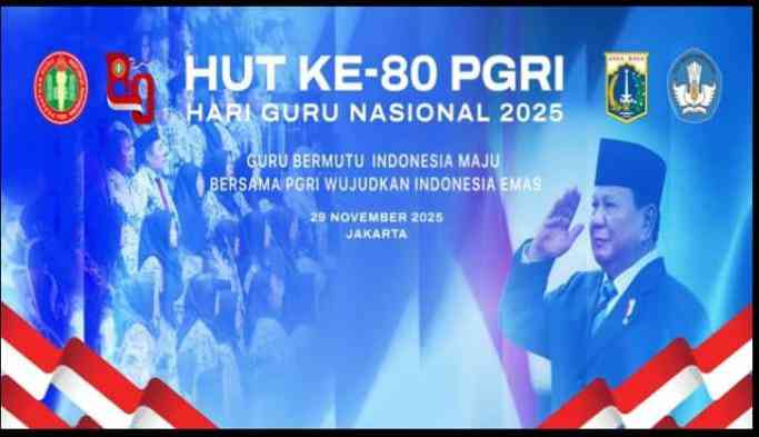Backdrop perayaan HUT ke 80 PGRI dan Hari Guru Nasional tahun 2025 di arena Britama Kelapa Gading, 29/11/2025. Sumber dokpri