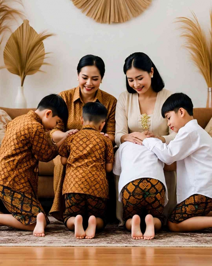 Sungkeman (Ilustrasi diolah dengan Meta AI)