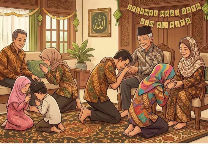 Sungkeman (Ilustrasi diolah dengan Gemini AI)