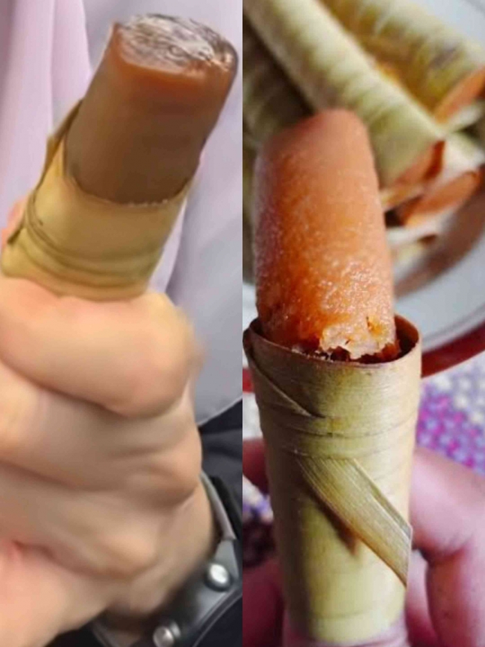 Cara menikmati clorot bukan dengan membuka bungkusnya, tapi mendorong nya dari bawah(Dokumentasi pribadi: Isti Yogiswandani)