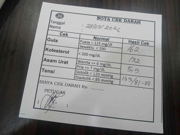 Hasil cek gula darah Omjay/dokpri