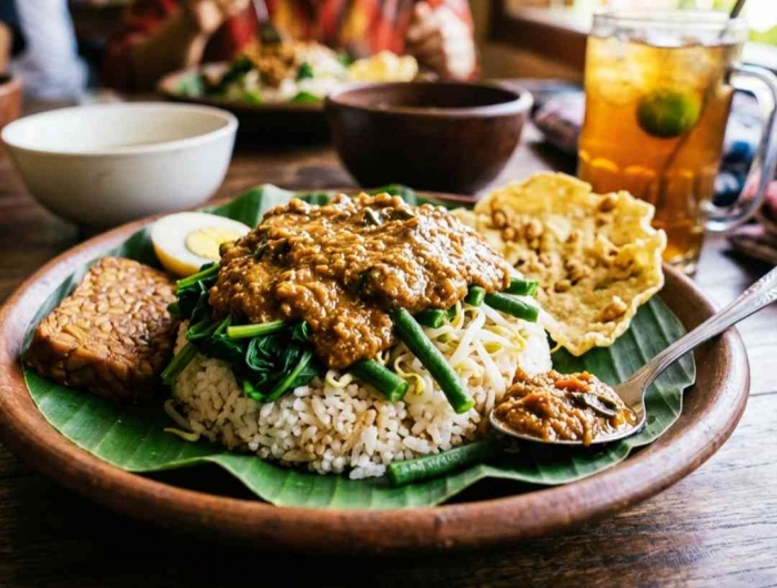 Pecel tumpang Kediri sambal nya dari tempe yang dihaluskan (Ilustrasi diolah dengan Gemini AI)