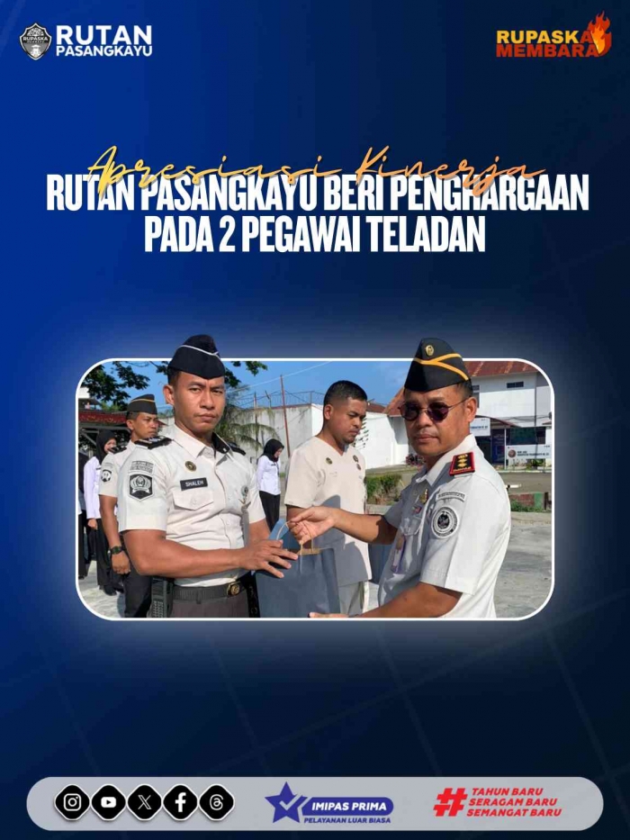 Apresiasi Kinerja, Rutan Pasangkayu beri Penghargaan pada 2 Pegawai Teladan