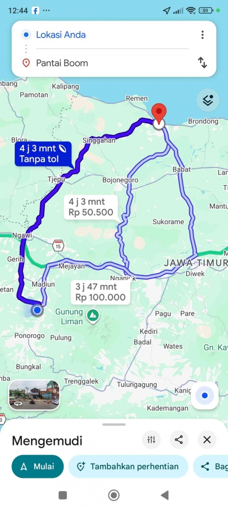 Banyak pilihan rute yang bisa dipilih di google maps (Dokumentasi pribadi: Isti Yogiswandani)