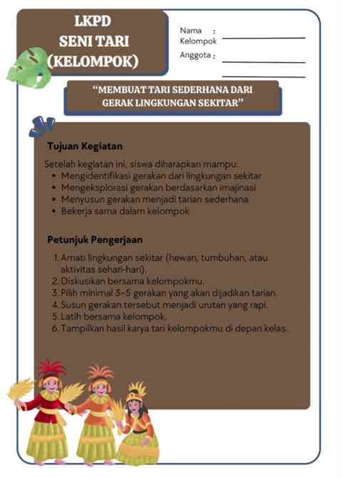 Tampilan modul ajar dan LKPD Seni Tari Kelas III yang digunakan sebagai panduan proyek kelompok