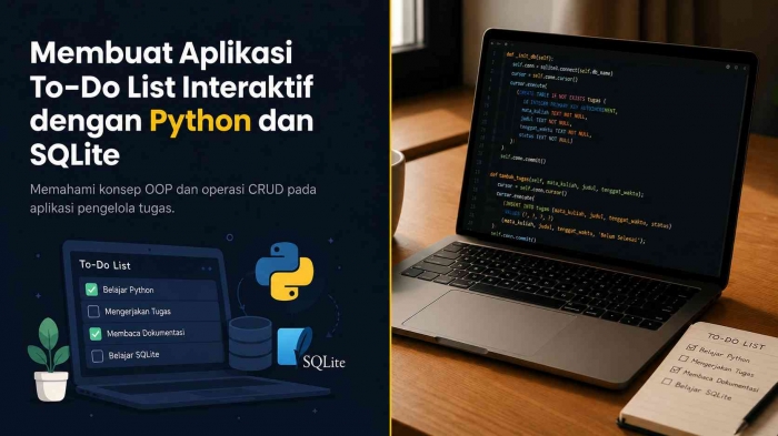 Ilustrasi Tugas To-Do List Interaktif berbasis Python dan SQLite dengan konsep OOP dan CRUD. (Akbar Aridani Setiawan/AI-Generated)