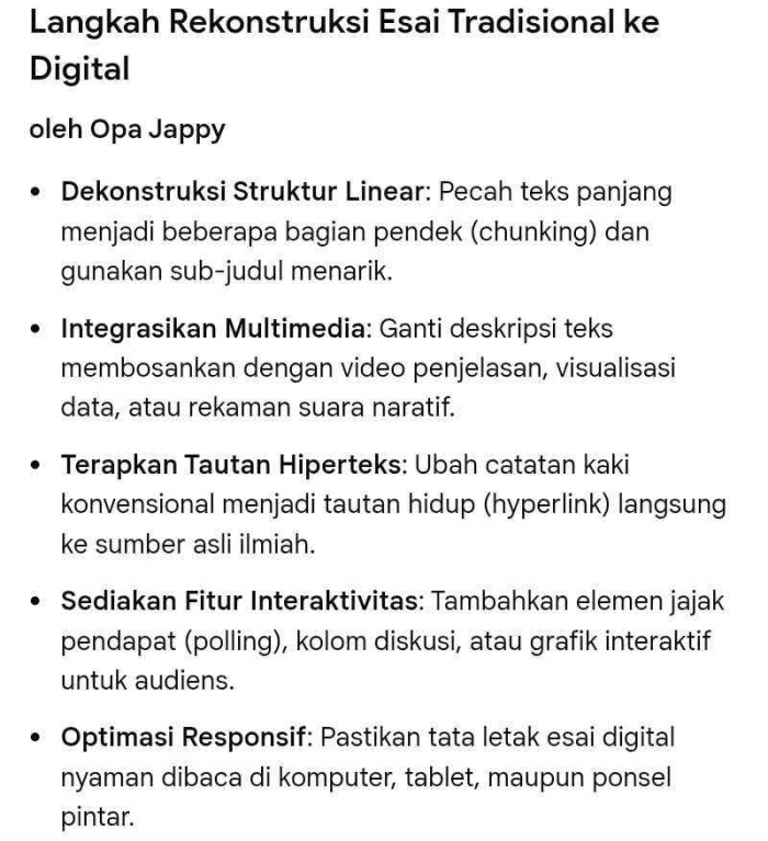 Rekonstruksi Esai Digital | Opa Jappy