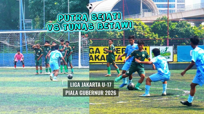 Laga Putra Sejati lawan Tunas Betawi di Liga Jakarta U-17 Piala Gubernur 2026 di Pancoran Soccer Field, Jakarta Selatan. Foto: Isson Khairul