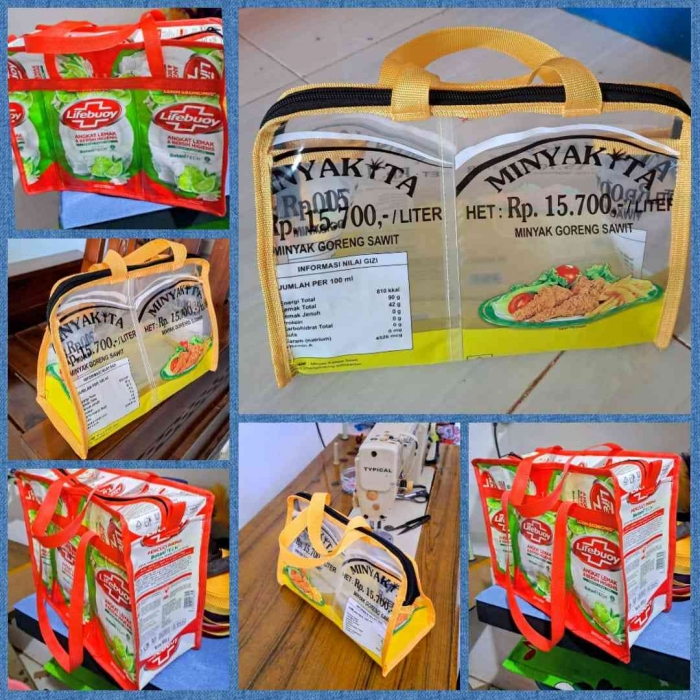 Inovasi kreatif daur ulang kemasan plastik ramah lingkungan. (Sumber foto: Jandris_Sky/Collage Art)