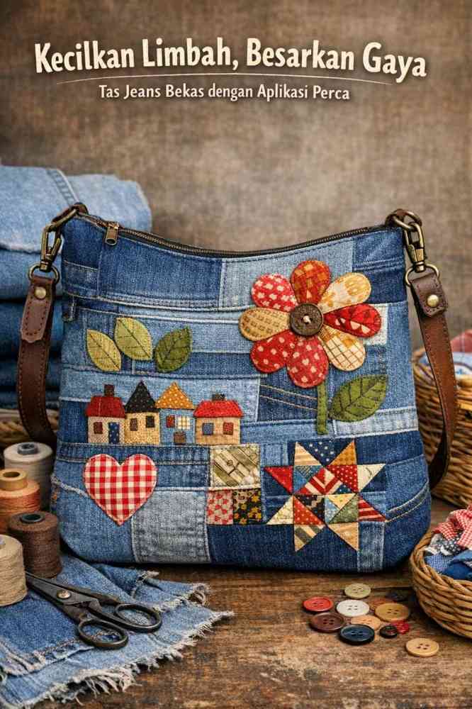 Upcycling jeans bekas menjadi tas ramah lingkungan. (Sumber foto: Jandris_Sky/Gemini)