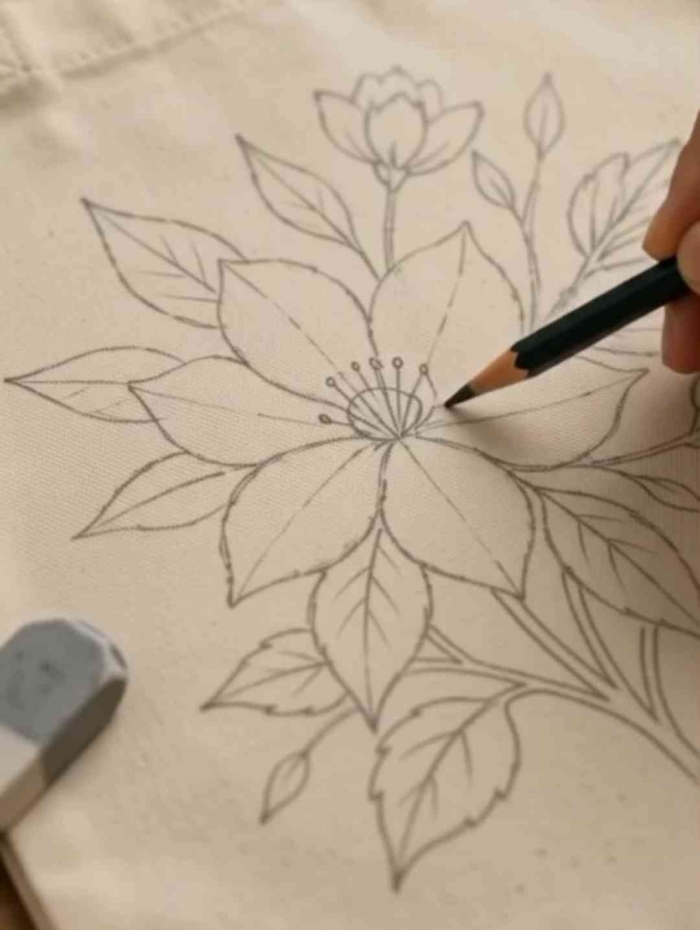 Membuat sket gambar totebag lukis ramah lingkungan. (Sumber foto: Jandris_Sky)