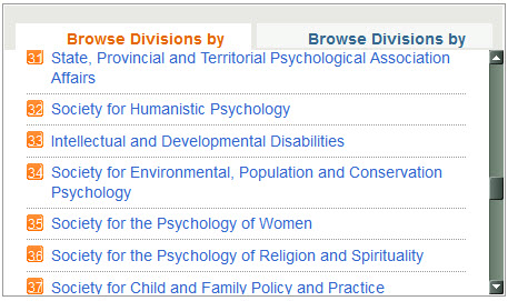 Gambar 4. Contoh Asosiasi Psikologi yang Beririsan dengan Ilmu Lain (http://www.apa.org/about/division/index.aspx)