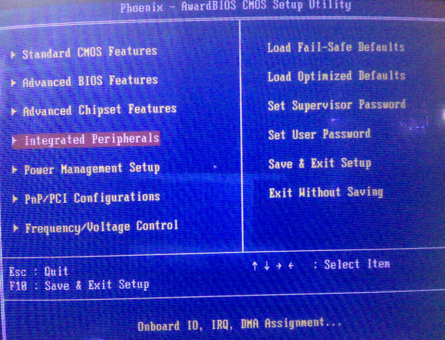 Pilih Integrated Peripherals