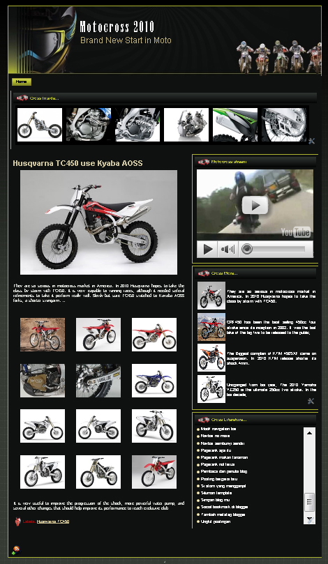 Free Blogger Templates - Motocross frequently appears with gripping action. It can jump high and dispel some hurdles as well. Speed, acceleration, good health and mentality is needed in motorsport. As a blogger, who probably was not a crosser, motocross-themed blog presents a challenge. That is where greatness creativity lies  of publishers