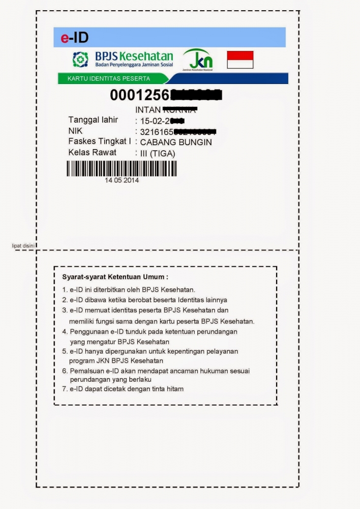 Contoh kartu e-ID peserta BPJS Kesehatan