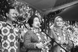 Megawati Soekarnoputri diapit Bibit Waluyo dan Rustriningsih, pada Pilkada 2008 (sumber: kompas.com)