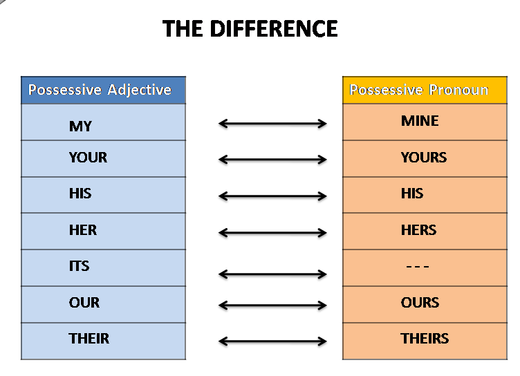 the difference between possessive adjective and possesseive pronoun