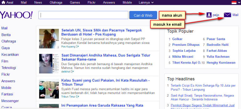 halaman utama yahoo lalu klik pada gambar email