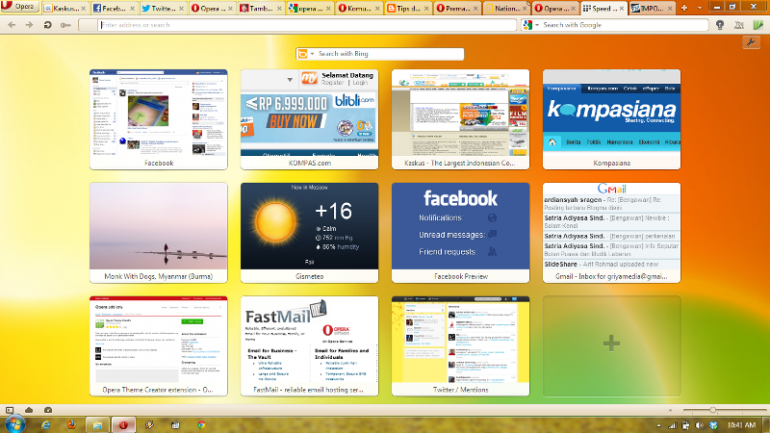 Tampilan antar muka Speed Dial Opera Mini; Browser jadi makin mudah kan !