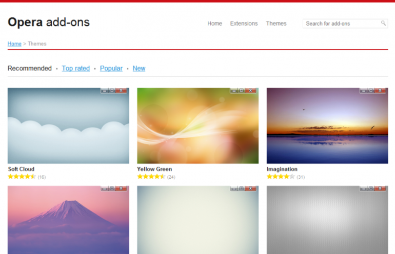 Beberapa themes yang bisa kita pilih; selain itu dengan Opera Themes Creator kita juga bisa membuat themes sendiri sesuai selera