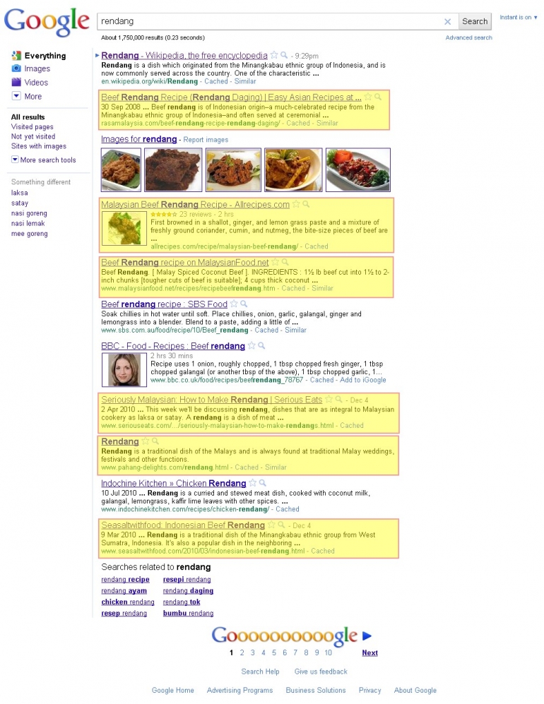 Google search result on rendang