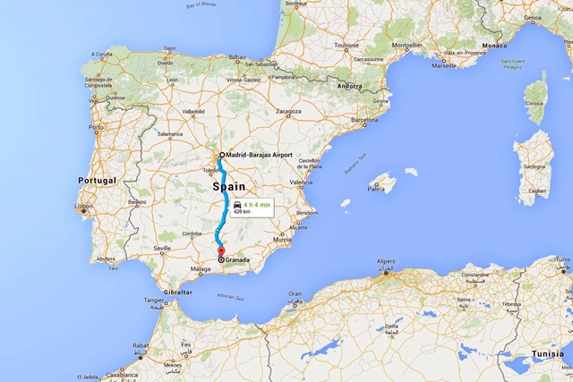 Rute Madrid-Granada menurut Google Maps