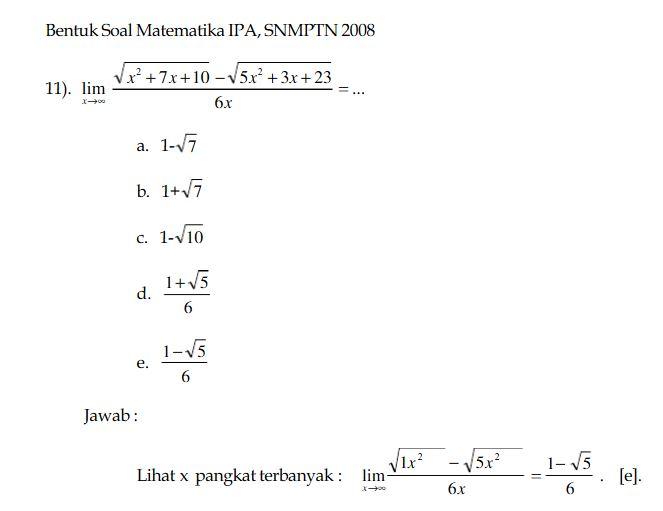 Contoh Soal Limit Tak Hingga Dunia Belajar Contoh Soal Limit Tak Hingga Dunia Belajar