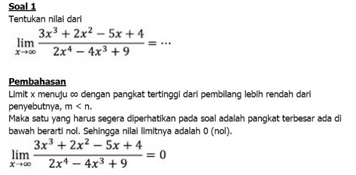 Contoh Soal Limit Fungsi Rasional Menuju Ketakhinggaan Contoh Soal Limit Fungsi Rasional Menuju Ketakhinggaan