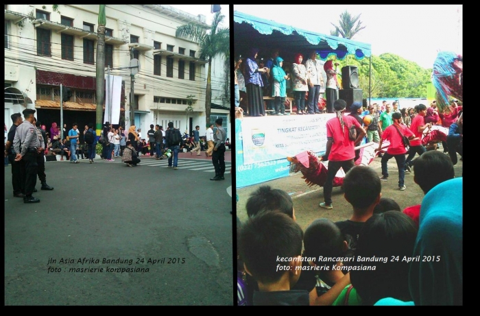 24 April 2015 , suasana  HUT Asia Afrika di Pusat Kota (kiri) dan di Kecamatan Rancasari , Lotte Mart , JalanSoekarno Hatta, Kota Bandung (kanan), Pesta Rakyat, gelar kesenian dan kuliner rakyat