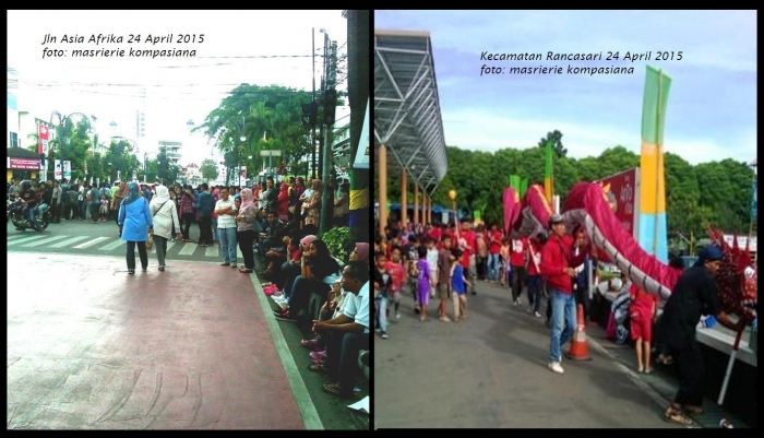 Perhelatan HUT KAA , 24 April 2015. Jalan Asia Afrika (kiri) dan Lotte Mart Bandung (kanan)